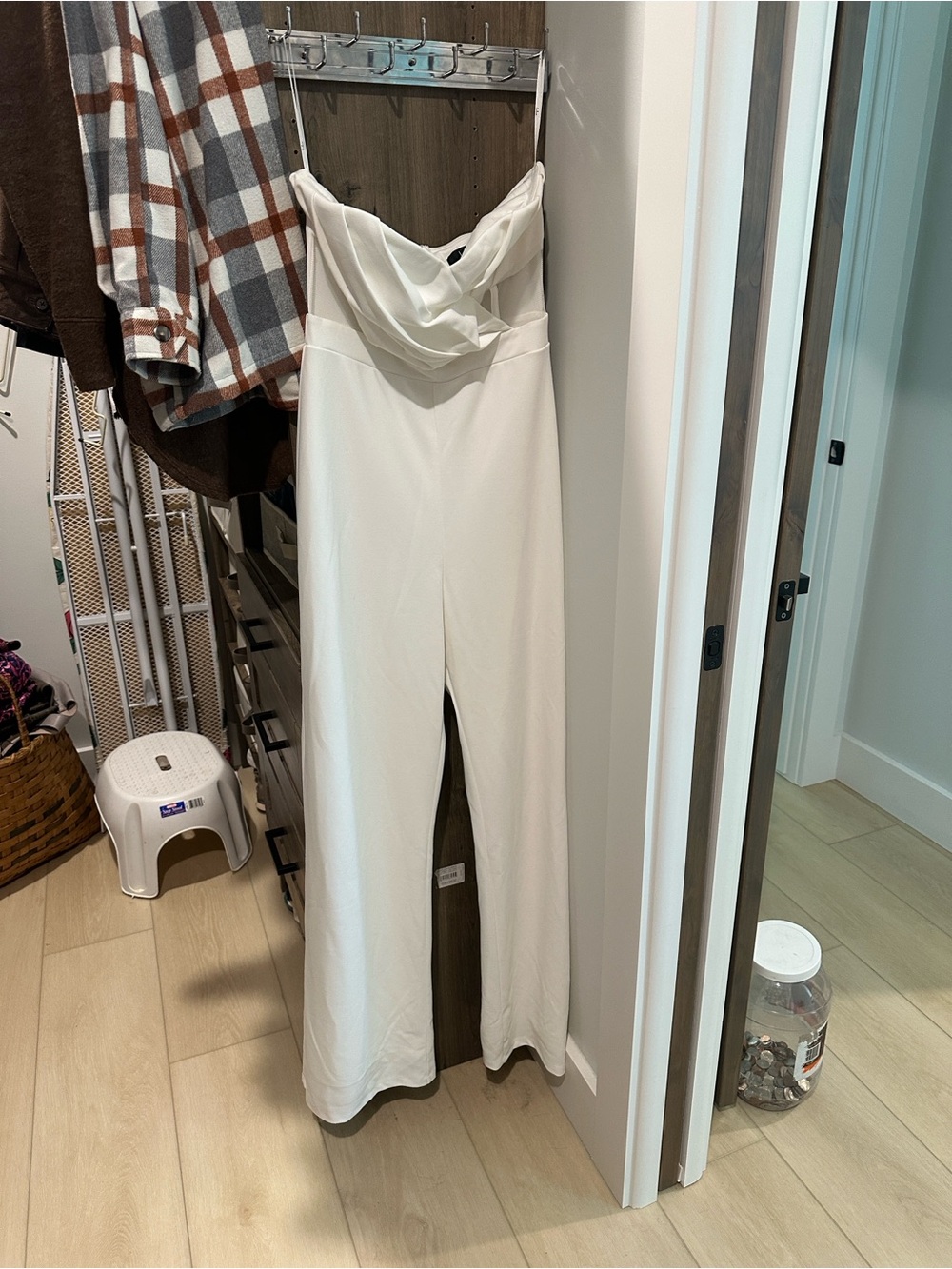 Lulu's White Strapless Cowl Neck Wide-Leg Jumpsuit